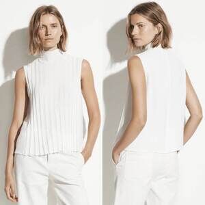 Vince White Sleeveless Pleated Blouse